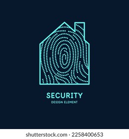 The flat-style illustration depicts the footprint of a finger and a house. Data security and user identification.