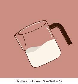 Flat-style illustration of a milk pitcher with a dark handle, ideal for coffee-themed designs, cafe branding, or culinary visuals focused on latte art and barista culture.