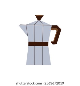 Flat-style illustration of a moka pot, a classic stovetop coffee maker, ideal for branding, kitchen designs, coffee-related content, or minimalist art.