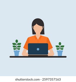 A flat-style illustration of multiple people working on laptops, engaged in tasks such as typing, coding, designing, or writing, isolated on a plain background.