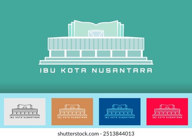 flat-style illustration of New Indonesian Capital IKN (Ibu Kota Nusantara), highlighting the city's innovative architectural design and its role as Indonesia’s future center of governance