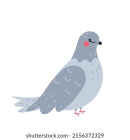 Flat-style illustration of a peaceful pigeon sitting gracefully, perfect for animal-themed designs, urban wildlife concepts, or nature-related projects.