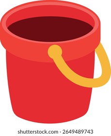 Flat-style illustration of a red bucket with a yellow handle, designed in a clean and simple vector style, ideal for summer, beach themes, gardening, or children’s visuals
