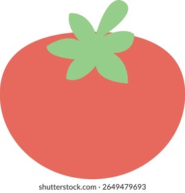 Flat-style illustration of a red tomato with a green leafy top, designed in a minimal and playful vector style ideal for food graphics, children's content, or healthy eating concepts