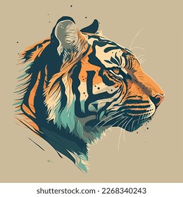 Ilustración de estilo plano de la cabeza de un tigre en perfil, con una paleta de color simple y líneas limpias