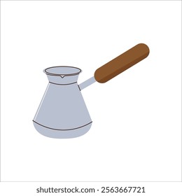 Flat-style illustration of a traditional Turkish coffee pot with a wooden handle, designed for cafe branding, packaging, digital content, or kitchen-themed designs.