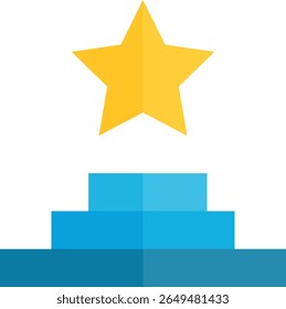 Flat-style illustration of a yellow star above a three-step blue podium, symbolizing victory, achievement, or first place in a clean, minimal vector format