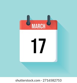 A flat-style image featuring a red march calendar with the seventeenth of the month highlighted.