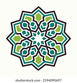 A Flat-Style Islamic geometric pattern on a Plain White Background