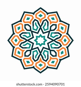 A Flat-Style Islamic geometric pattern on a Plain White Background