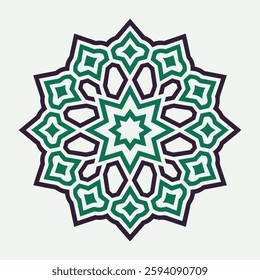 A Flat-Style Islamic geometric pattern on a Plain White Background