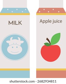 Flache Säfte. Milch und Saft. Vektorgrafik.