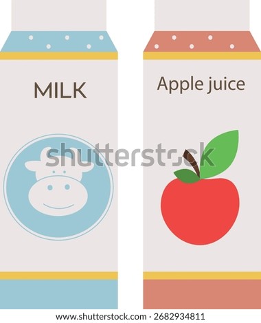 Flat-style juices. Milk and juice. Vector illustration.