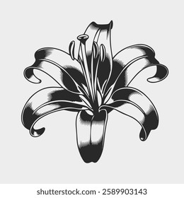 A Flat-Style lily flower on a Plain White Background