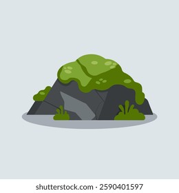 A Flat-Style Moss-covered rock on a Plain White Background
