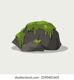 A Flat-Style Moss-covered rock on a Plain White Background