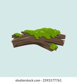 A Flat-Style Moss-covered wood on a Plain White Background