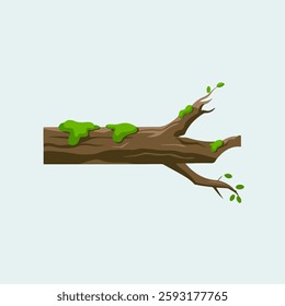 A Flat-Style Moss-covered wood on a Plain White Background