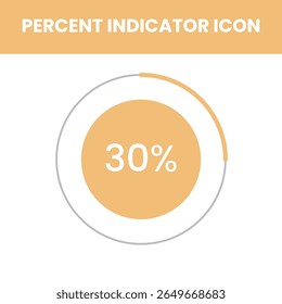Flat-style orange circular icon showing 30 percent progress. Perfect for dashboards, UI elements, and business analytics displays.