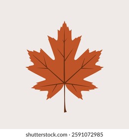A Flat-Style Red autumn leaf on a Plain White Background