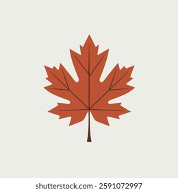 A Flat-Style Red autumn leaf on a Plain White Background