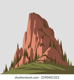 A Flat-Style Rocky mountain on a Plain White Background