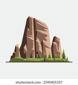 A Flat-Style Rocky mountain on a Plain White Background