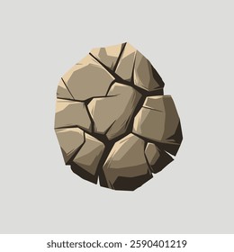 A Flat-Style Rough cracked rock on a Plain White Background