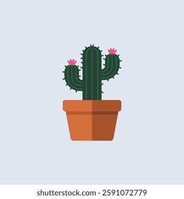 A Flat-Style Small cactus on a Plain White Background