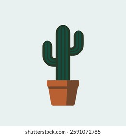 A Flat-Style Small cactus on a Plain White Background