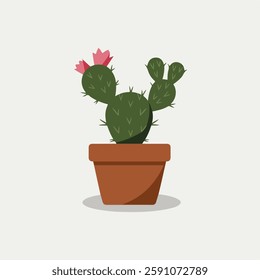 A Flat-Style Small cactus on a Plain White Background