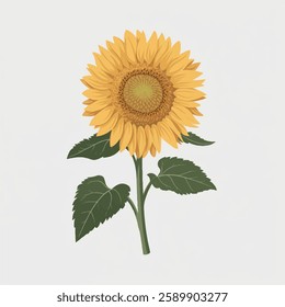 A Flat-Style Sunflower on a Plain White Background