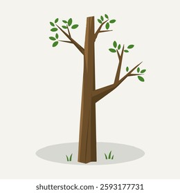 A Flat-Style Thick tree branch on a Plain White Background