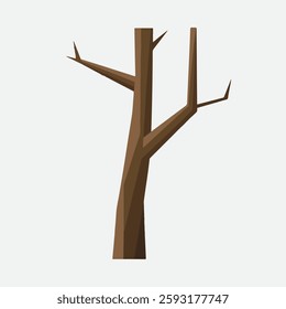 A Flat-Style Thick tree branch on a Plain White Background