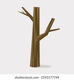 A Flat-Style Thick tree branch on a Plain White Background