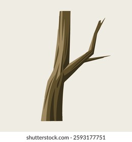 A Flat-Style Thick tree branch on a Plain White Background