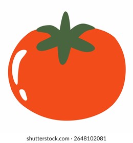 Flat-style tomato illustration with cozy vibrant colors, ideal for garden themes, kitchen decor, vegetable designs, and healthy food visuals.