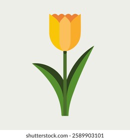 A Flat-Style tulip flower on a Plain White Background