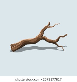 A Flat-Style Twisted old branch on a Plain White Background