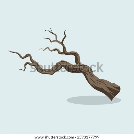 A Flat-Style Twisted old branch on a Plain White Background