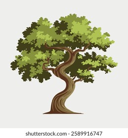 A Flat-Style Twisted tree on a Plain White Background