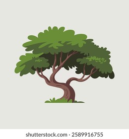 A Flat-Style Twisted tree on a Plain White Background