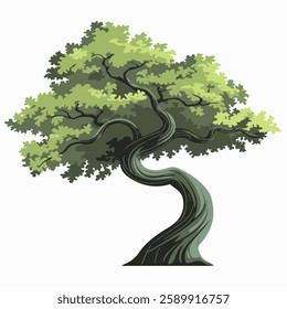A Flat-Style Twisted tree on a Plain White Background