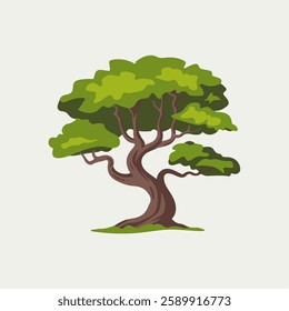 A Flat-Style Twisted tree on a Plain White Background