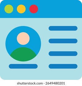 Flat-style user profile interface with avatar and information fields, blue header with window control buttons, ideal for UI design, contact pages, or digital identity concepts