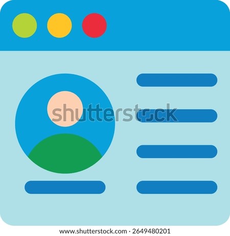 Flat-style user profile interface with avatar and information fields, blue header with window control buttons, ideal for UI design, contact pages, or digital identity concepts