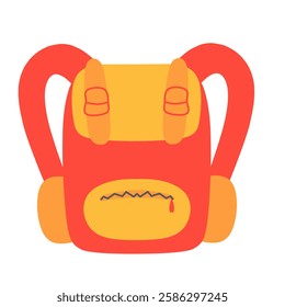 A flat-style vector illustration of a red and yellow backpack with a simple and clean design. Suitable for school, travel, hiking, and adventure-related concepts.
