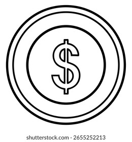 Ilustração vetorial em estilo plano de uma única moeda de ouro com um símbolo de dólar. Este gráfico limpo é apresentado isolado em um fundo branco, perfeito para projetos financeiros ou relacionados à moeda.