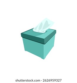 A flat-style vector illustration of a tissue box with a simple and modern design. Suitable for healthcare, hygiene, cleaning service, and household-related projects.