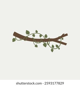 A Flat-Style Vine-wrapped branch on a Plain White Background